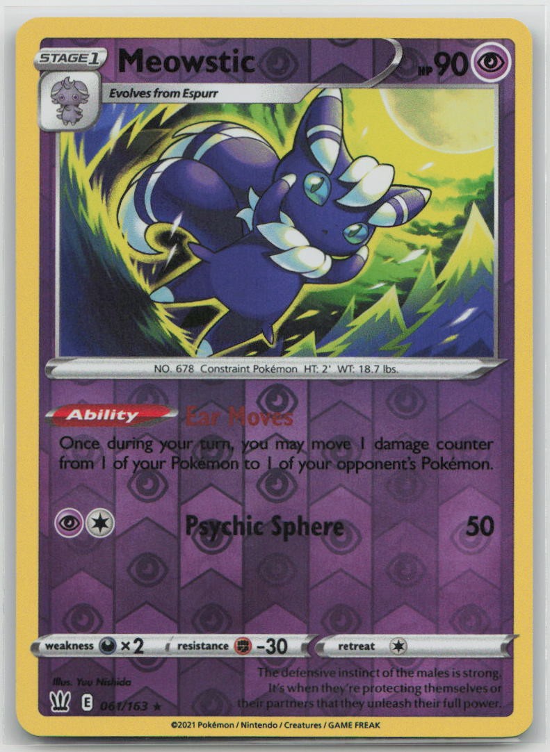 Meowstic 061/163 Rare Battle Styles Pokemon Reverse Holo Near Mint