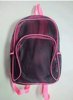 NWOT East Sport Mesh Backpack Black & Pink Side Water Bottle Pockets 17 X 12 Adj