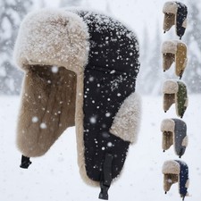 Cold Weather Hat Warm Sherpa Fleece Winter Hats for Men Windproof Earflap Cap