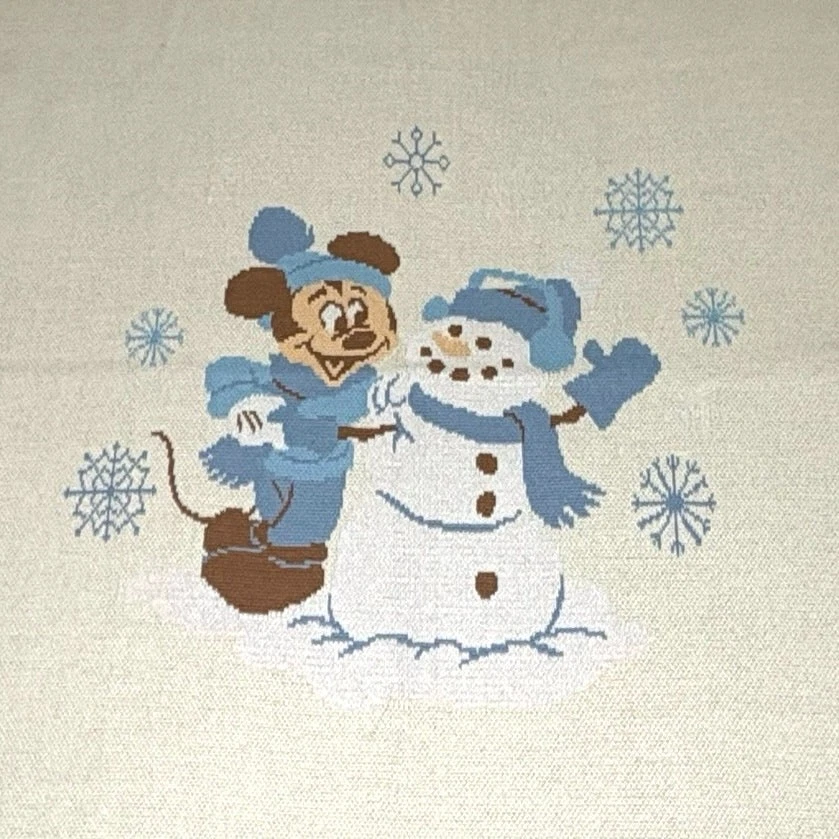Disney Baby Organic Cotton Blanket Cream Blue Mickey Snowman Winter Nursery - Image 2 of 4