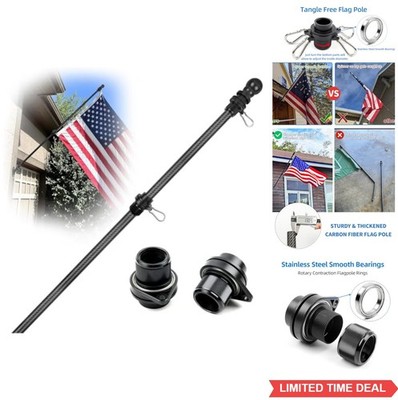 Carbon Fiber Flag Pole 6 Foot Black 5 Section Tangle Free Adjustable 1 Inch For