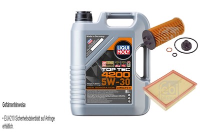 FEBI BILSTEIN Inspektionspaket 5L Liqui Moly Top Tec 4200 5W-30 für BMW I8 I12