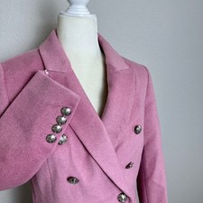 White House Black Market Pink Wool Blend Studio Blazer Silver Crest Button Sz 6