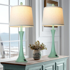 Coastal Modern Green Table Lamps Set of 2 with USB Charging and Dimming