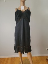 Vintage SEARS All Nylon Black Full Slip Pleat/Lace Detail Size 38