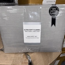 KING Flannel Sheet Set 100% Cotton ULTRA  Soft, SILVER GRAY  OEKO-TEX NEW