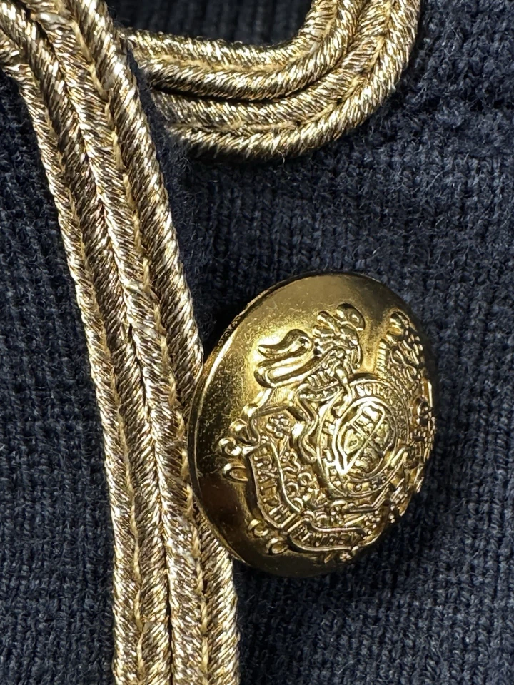 Lauren Ralph Lauren Navy Gold Button Sweater Dress Midi Knit Size Large Stretch - Image 4 of 4