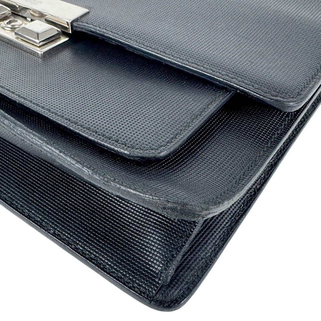 GUCCI Men's Leather Shoulder Bag Black Silver Used 20x27cm Free Shipping thumbnail 7