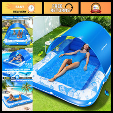 Large Inflatable Tanning Pool Lounger Float with Canopy  Cup Holder - 5 in 1 Wa