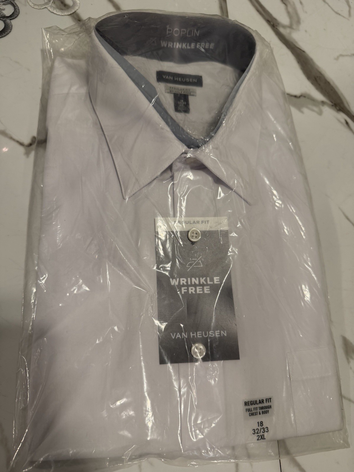 Van Heusen Regular Fit Wrinkle Resistant Poplin White Dress Shirt 18 32/33