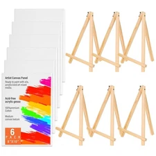 Canvas Boards with Easel for Painting 6 Pack 8 x 10 Inch Painting Canvas Panels