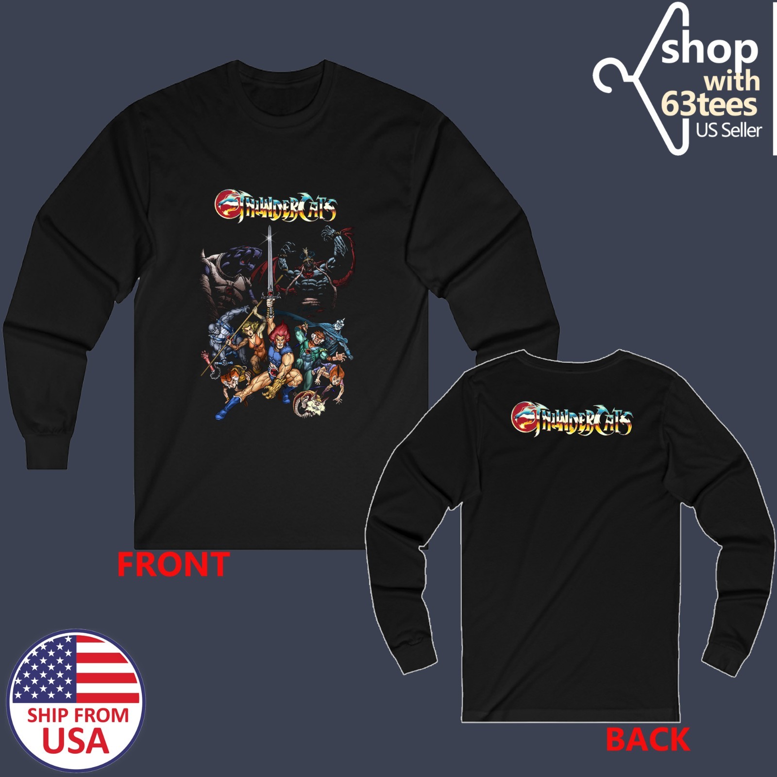 Thundercats Retro Cartoon TV Show Men's Black Size S to 3XL