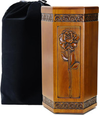 Urns for Wooden, Cremation Urn for Human Ashes Adult - Hand Engraving Rose Flowe