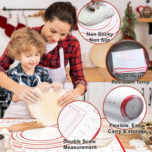 Premium Large 24" x 16" Silicone Baking Mat | Non-Slip Pastry & Dough Mat wit... - 第 2/7 張圖片
