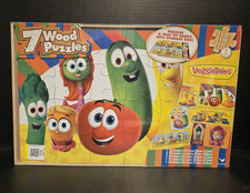 NEW VEGGIETALES 7 WOOD WOODEN PUZZLES CHILDRENS STORAGE BOX TRAY BIG IDEA 2015