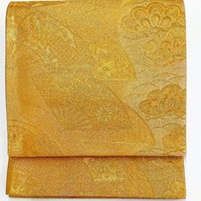 7233 Japanese Vintage Fukuro Obi Belt Kimono Fabric Silk Traditional Gold