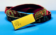 Vintage Ralph Lauren Tapestry Fabric Women's Belt Gold-tone "RL" Logo Buckle 36"