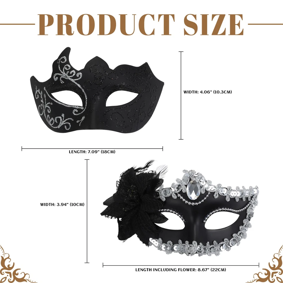 2pcs Couple's Masquerade Mask Set Venetian Party Masks Halloween Costume Masks - Image 2 of 2