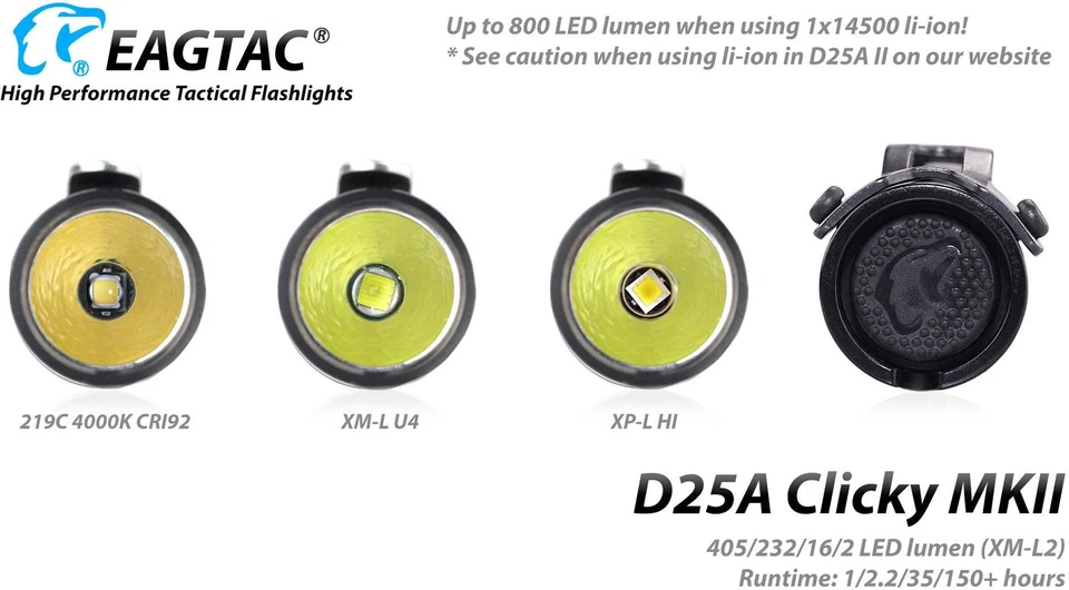 EAGTAC D25A RC MKII Flashlight, XML2 CW U4 LED, 405lm: D25A-CLICKY-MKII-XM-L2-CW - Image 3 of 4