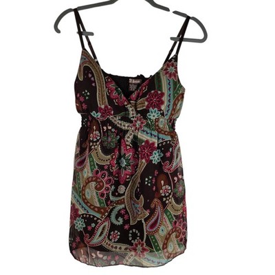Y2K Babydoll Tank Top Sz L Festival Streetwear Urban Chic Padded Floral Paisley 