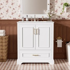 30" Bathroom Vanity w/ Sink, Freestanding Bath Vanity Cabinet, Drawer, 2 Doors