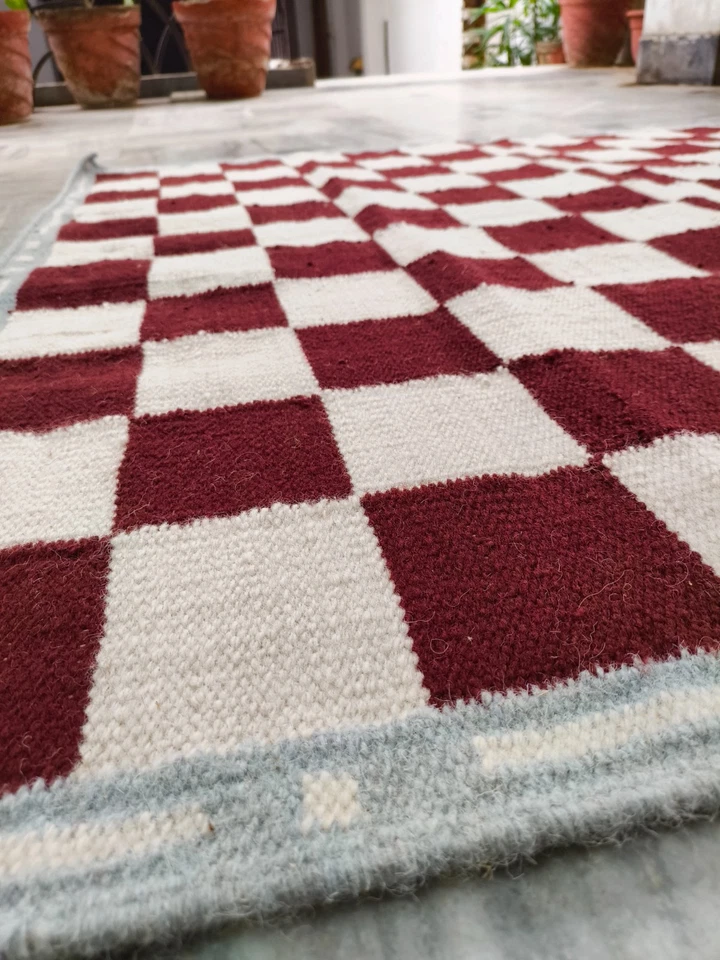 ALFOMBRA PERSONALIZADA DE LANA DISEÑO A CUADROS TEJIDA A MANO PARA SALÓN DORMITORIO DECORACIÓN DEL HOGAR Foto 3 de 4