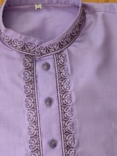 Kurta Top Light Purple Embroidered Mandarin Neck Festive Party Wear Size 40