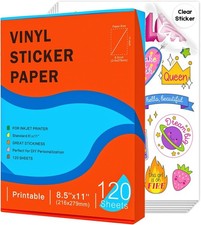 120 Sheets Printable Clear Vinyl Sticker Paper for Inkjet Printers,Transparen...