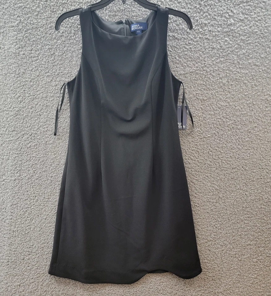 Vestido Donna Morgan línea A para mujer 4 negro liso sin mangas cierre de cremallera trasera Foto 2 de 4