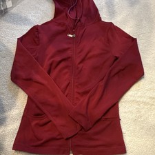 Womens Full Zip Hooded Cotton Knit Hoodie Pockets Solid Red Long Sleeve S