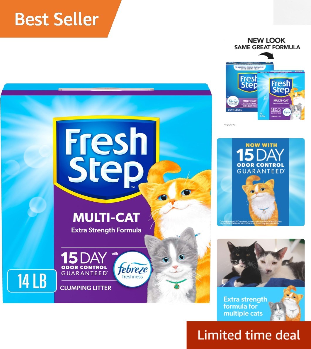 Activated Charcoal Clumping Cat Litter for Multi-Cat Homes, 14 lbs Freshness  