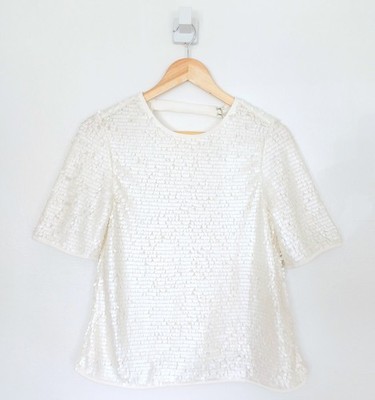 Whistles Top Größe Small Damen Creme Muschel Pailletten verziert Cut-Out Anlass 
