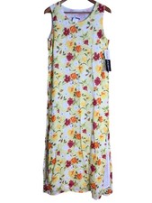 Vintage Maxi Dress Size S Yellow Floral Sleeveless Flowy Semi Sheer Fairy Blooms