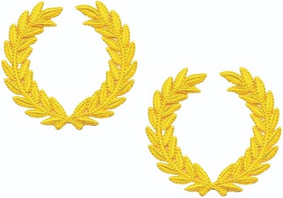 Gold Laurel Wreath Patch Iron On Embroidered 3'' Applique Jacket Uniform Pair