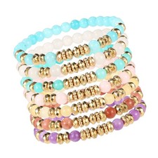 7pcs Boho Gemstone Friendship Bracelets, 7 Colors Elastic Clay Beaded Friends...