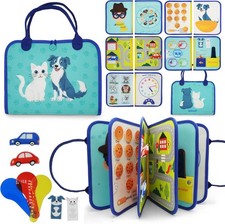 Montessori Busy Board Book for Toddlers 2-5 - Sensory Travel Toy for Airplane