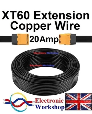 XT60 Extension Adaptor Copper-Core Cable 20 Amp Wire Lead Male-Female 1m-5m UK - Image 1 of 4