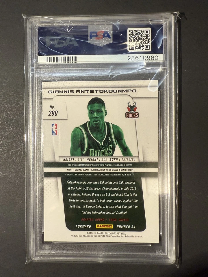 GIANNIS ANTETOKOUNMPO 2013 PANINI PRIZM #290 RC PSA 9 MINT - Image 2 of 2