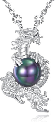 Schwarze Perlenkette 925 Sterling Silber Drache Anhänger Schmuck Geschenke für Damen