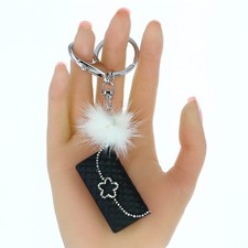 Black Finish Clear Rhinestone Purse Bag Charm - Metal Keychain