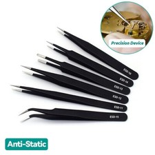 6PCS Precision Tweezers Set ESD Anti Static Stainless Steel Tweezers Repair Tool