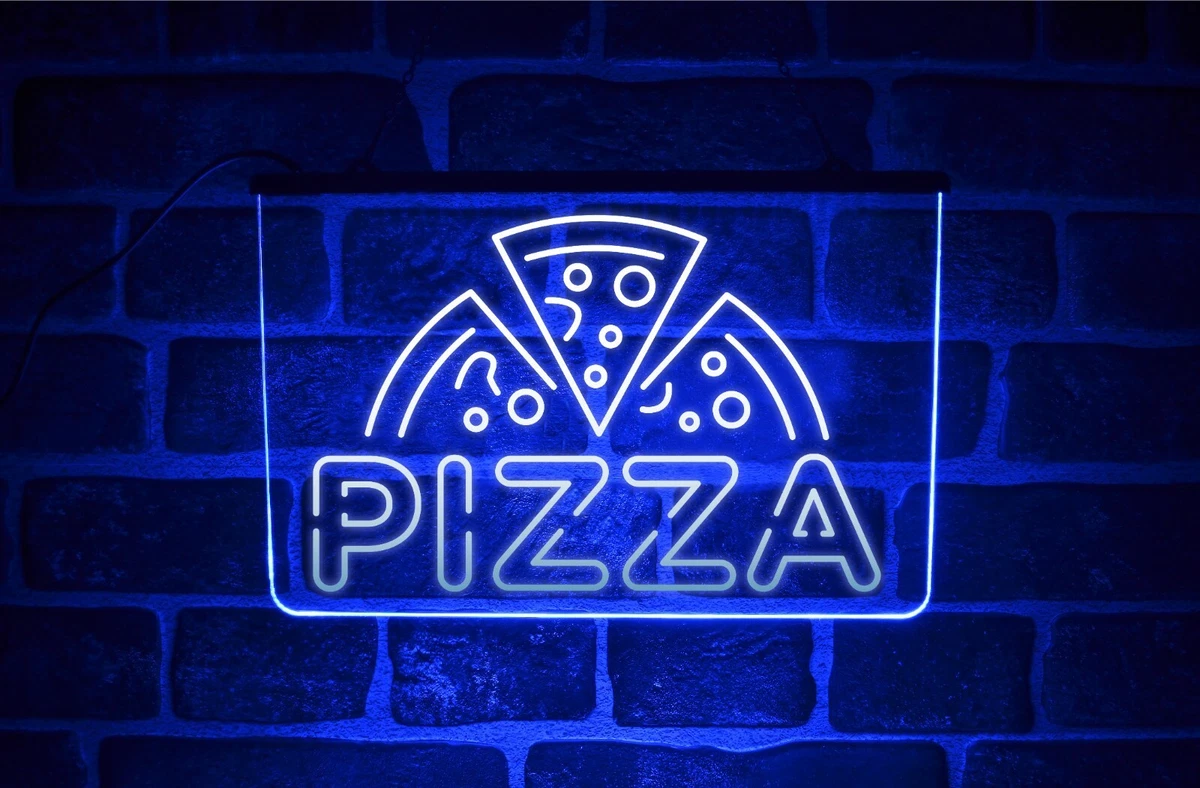 Pizza Slice Neon LED Light Up Sign Hanging Wall Display Takeaway Restaurant