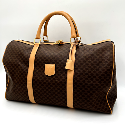 Vintage 90's CELINE Travel Boston Bag Macadam Brown Beige PVC