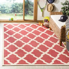 SAFAVIEH Outdoor LND122Q Linden Collection Red / Creme Rug