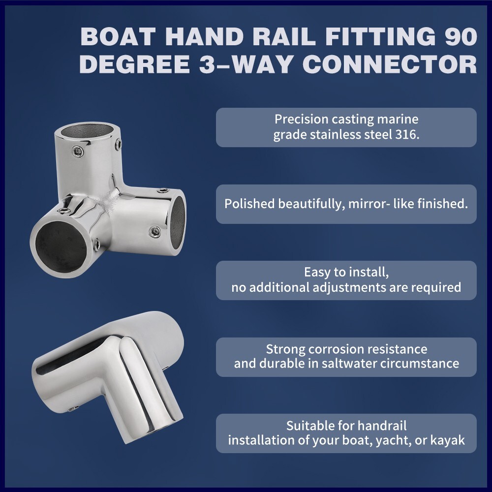 316 Marine Grade Stainless Steel Hand Rail Tee – 90° 3-Way Corner Elbow For 1-1/4" Tube/Polished Finish