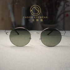 Retro titanium Round sunglasses mens John Lennon silver Glasses dark green lens
