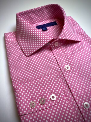 DESIGNER Mens Polka Dot Dress Shirt Hot Pink. Size L. 17.5/36.25" Cotton. |  eBay