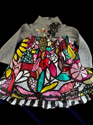 Catimini EUC Black/White/Multicolored Embellished Embroidered Layered Dress-12Mo