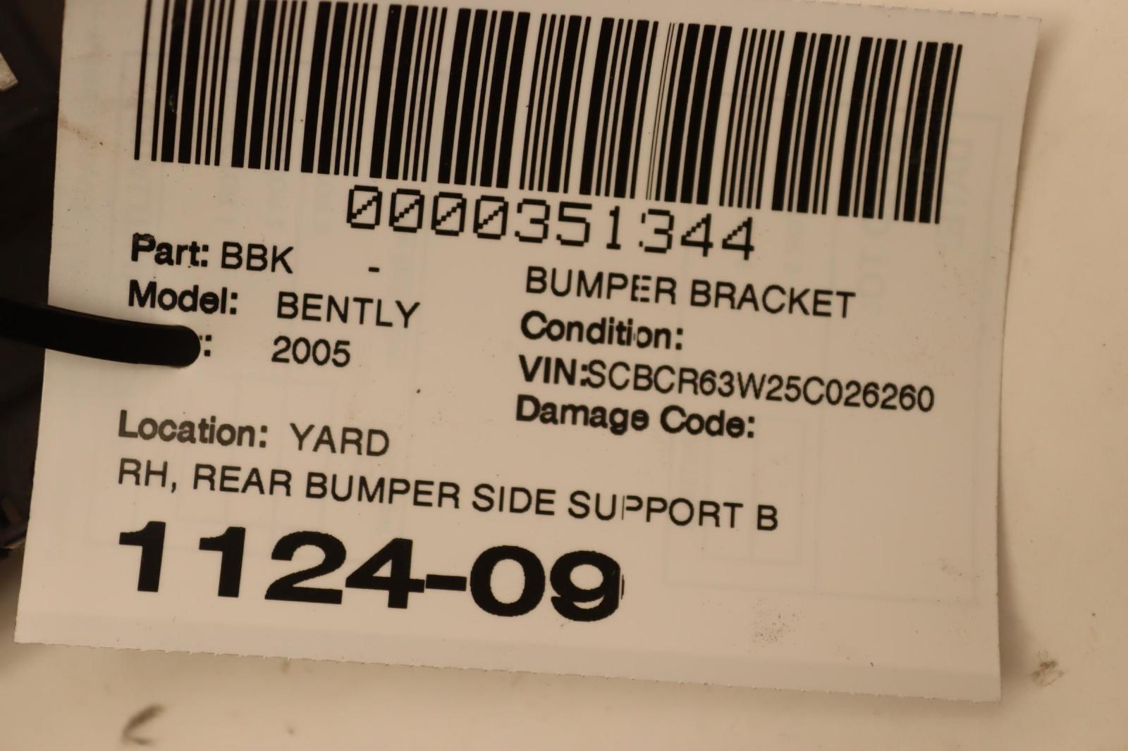 2003-2010 BENTLEY CONTINENTAL GT REAR RIGHT BUMPER SUPPORT BRACKET GUIDE OEM