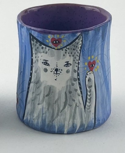 Jenny Mendes Studio Pottery Cat Cups Artisan Kitty Sippers Pair Handmade Art Set - Picture 2 of 13